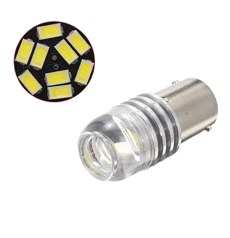 Комплект от 2 броя LED Лед Диодни Блиц Мигащи Крушки За Габарит P21W 1156 BA15S 12V с 9 Леда Бяла Светлина - 3