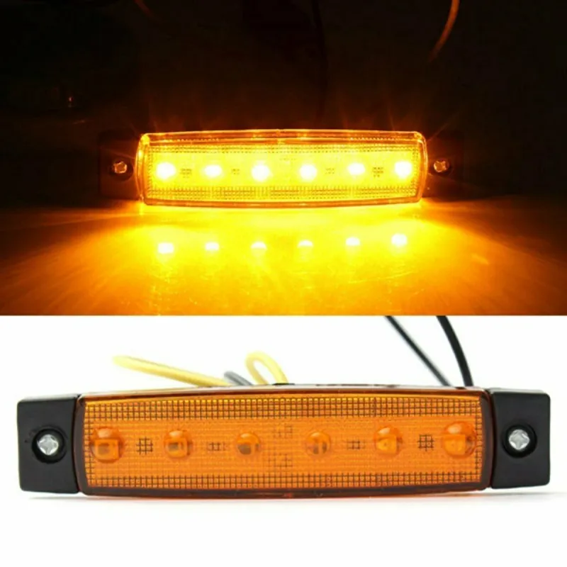 Светодиоден Маркер, габарит, токос, рибки, рибка, светлина със 6 LED ЛЕД за камион, бус, ван, ремарке, каравана, платформа, 12V оранжев - 0