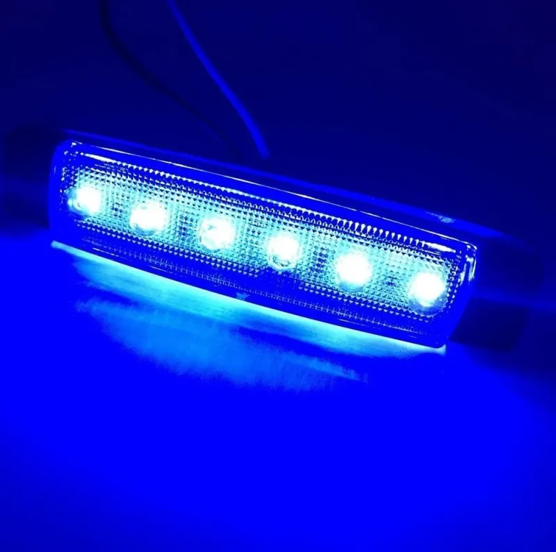 Светодиоден Маркер, габарит, токос, рибки, рибка, светлина със 6 LED ЛЕД за камион, бус, ван, ремарке, каравана, платформа, 12V син, сини - 1