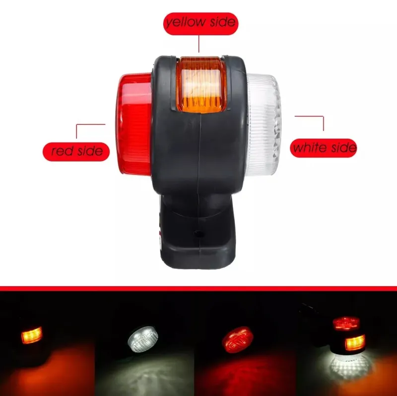 Комплект от 2 броя LED ЛЕД светодиодни габарити токоси рогче рогчета 12V-24V с три светлини бяла-жълта-червена - 2