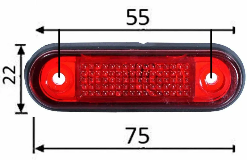 ЧЕРВЕН LED Заден Маркер Токос Габарит за Бус Платформа Камион Ремарке Автобус - 75 мм х 22мм - 24V - 6