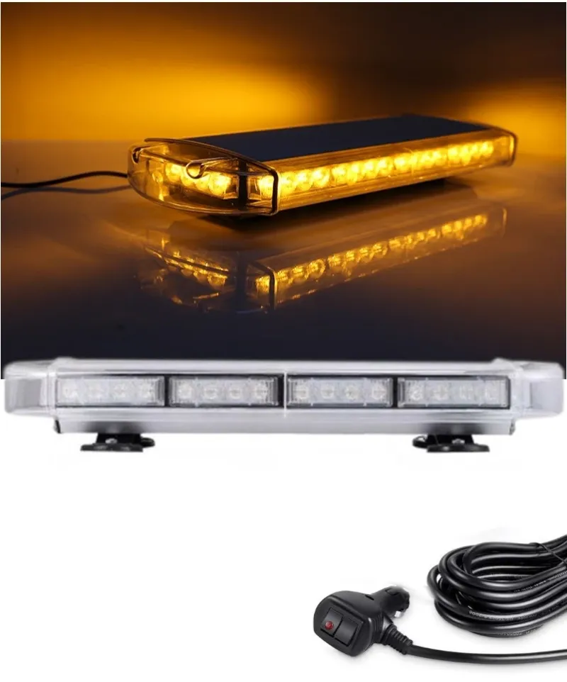 12V 24V Лед Led Диодна Мощна Аварийна Сигнална Лампа Буркан с Магнит 55см 10 режина Бяло Стъкло За Пътна Помощ Платформа Снегорин и др. - 0