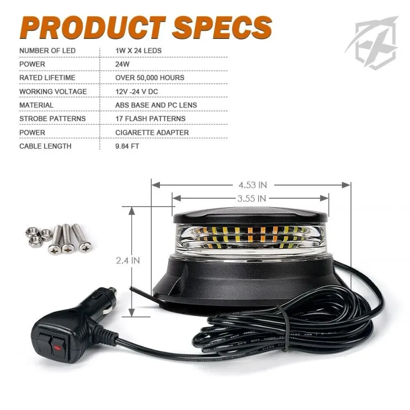 24W Лед Led Компактна Диодна Въртяща се Сигнална Аварийна Лампа Маяк Буркан с магнит и вендуза 12V - 24V с магнит Е9 E-Mark Зелена Светлина - 4