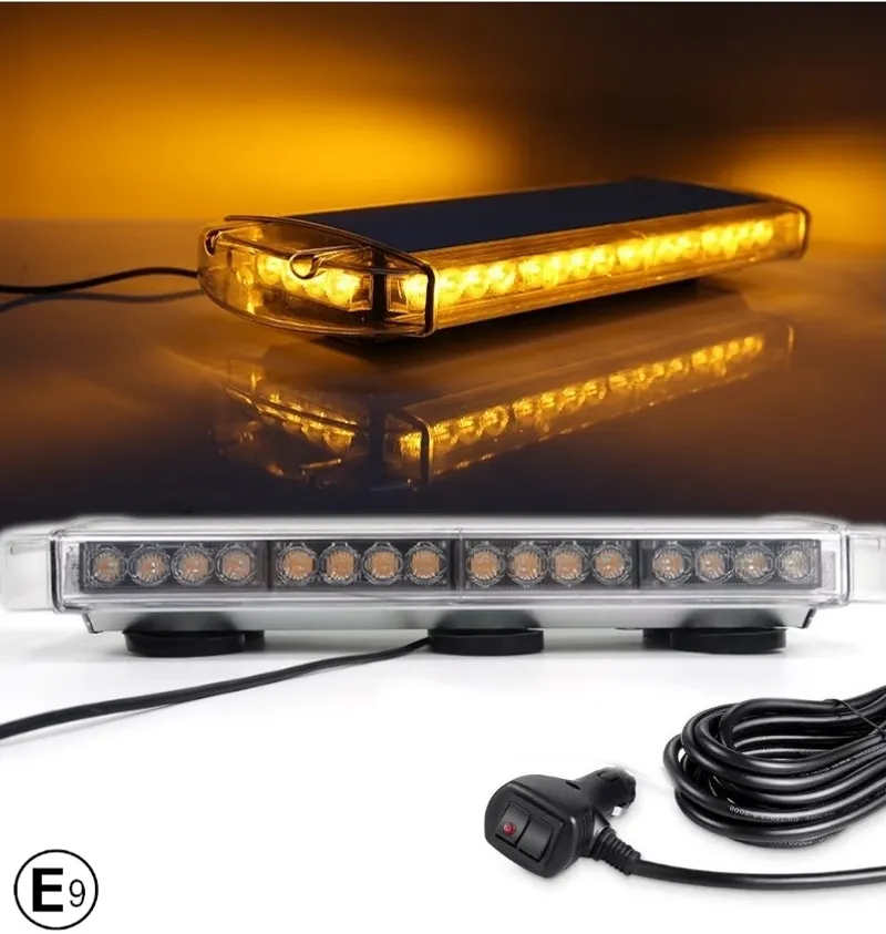 55 см 40 LED ЛЕД мощна аварийна диодна сигнална лампа блиц с магнити 12-24V 10 режима на работа жълта оранжева светлина E-Mark Е9 за пътна помощ платформа снегорин багер и др. - 4