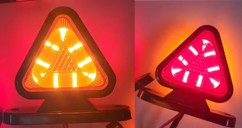 1 брой 18LED ЛЕД мини светодиоднен габарит токос тип рогче 12 - 24V жълто - червено с триъгълна форма Неон Ефект за ремаркета платформи камиони и др. - 5