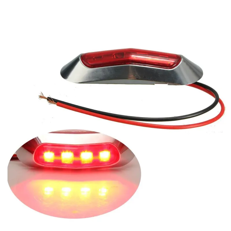 Червен LED Габарит, Маркер, 4 диода, Хромирана рамка - 24V - 0