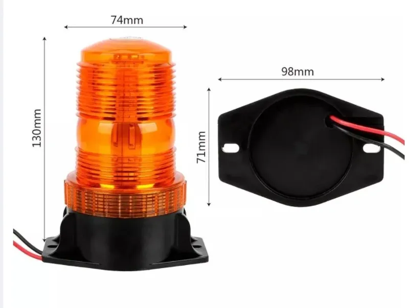 LED Лед Сигнална Аварийна Лампа Маяк Буркан 130mm x 74mm, 12V - 24V, 30 SMD Диода За Трактор, Електрокар, Мотокар, Селскостопански Машини и др. - 7