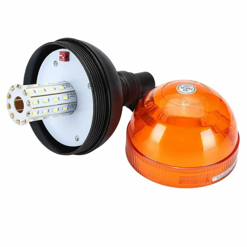 LED ЛЕД Аварийна, Сигнална Лампа, 40 Диода, 3 Режима На Светлина, Маяк, Буркан, Оранжева, Жълта, 12V - 24V, Е-Mark E9 - 4