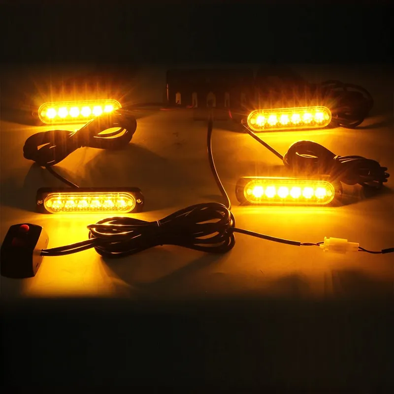 6 Led Аварийна Лампа, Жълта Блиц Светлина, Мигаща, 4 Броя с Контролер, 8 Режима На Работа, 12V - 1
