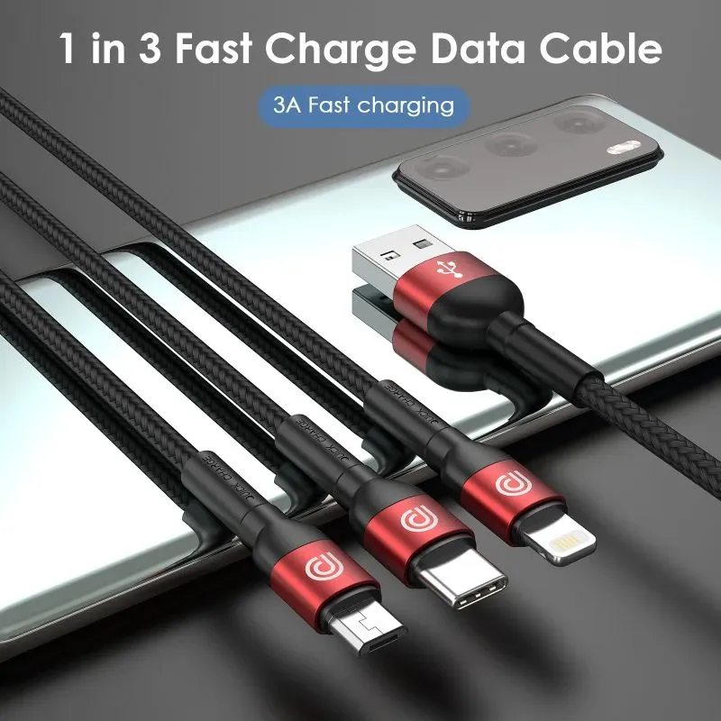 Кабел Phone Planet Универсален 3-в-1 USB кабел 1.2m - 2