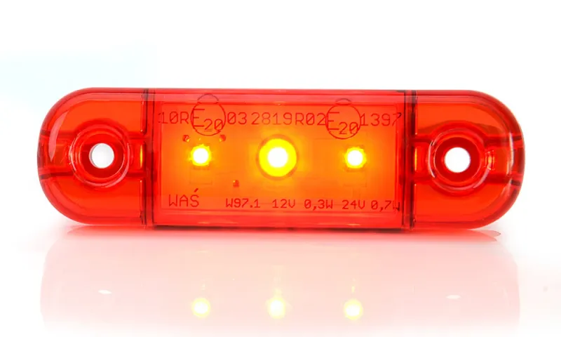 LED Светодиоден Габарит, Маркер, Токос, Червен, Е-Mark, 3 LED, 12V-24V, 8,4 см - 3