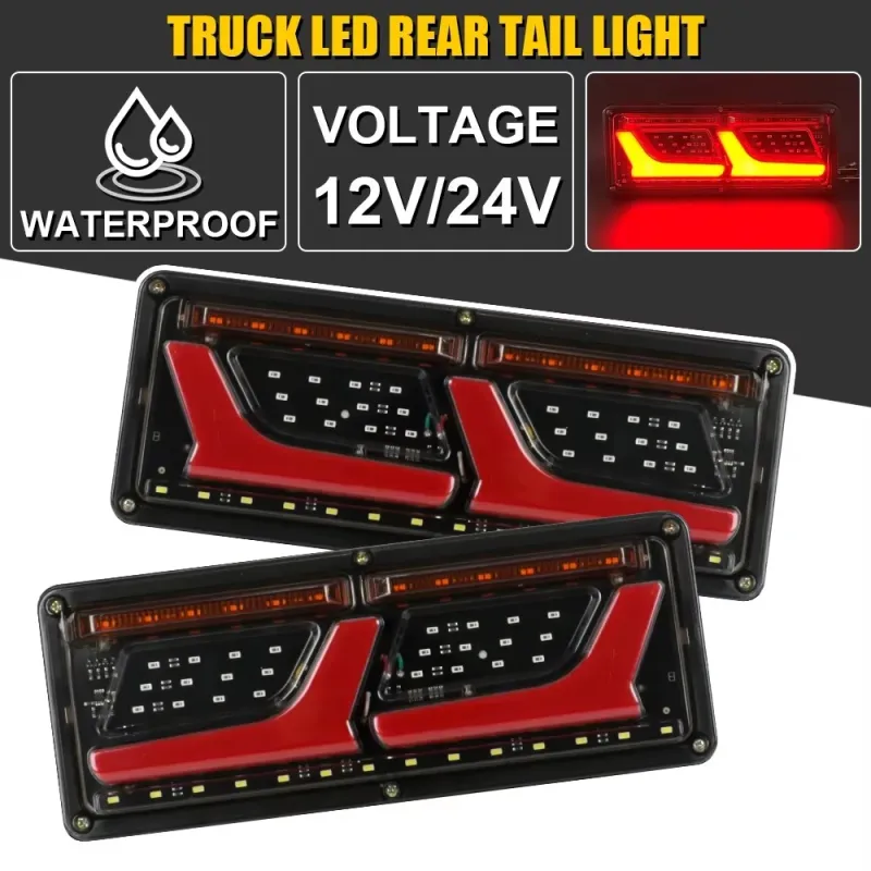 Комплект Ляв + Десен Диодни LED Лед Стопове 12V-24V с Динамичен Мигач Неон Neon Ефект 32x13cm За Бус Камион Тир Ремарке Караванa - 0