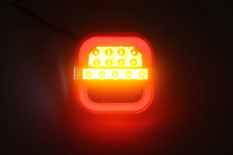 Комплект от 2 броя LED Диодни стопове стоп задни светлини динамичен мигач 12V-24V за бус камион ТИР ремарке каравана платформа Неон Neon Ефект 95 X 97 X 34 mm - 11