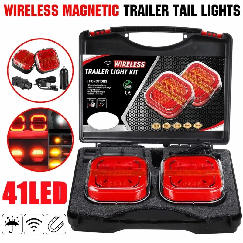 Комплект Безжични Диодни Лед Led Стопове Wireless С Магнит Неон Neon Ефект 12V-24V за Ремарке Каравана Платформа и др. - 9