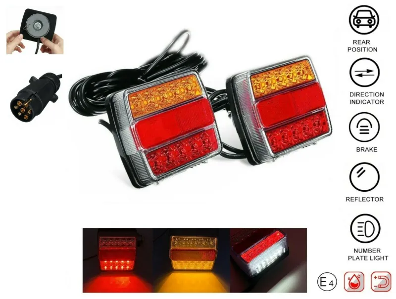 Комплект LED Лед Диодни Стопове 12V с Магнит и Окабеляване, 5 Функции, за Ремаркета, Колесари, Платформи, МПС - 4