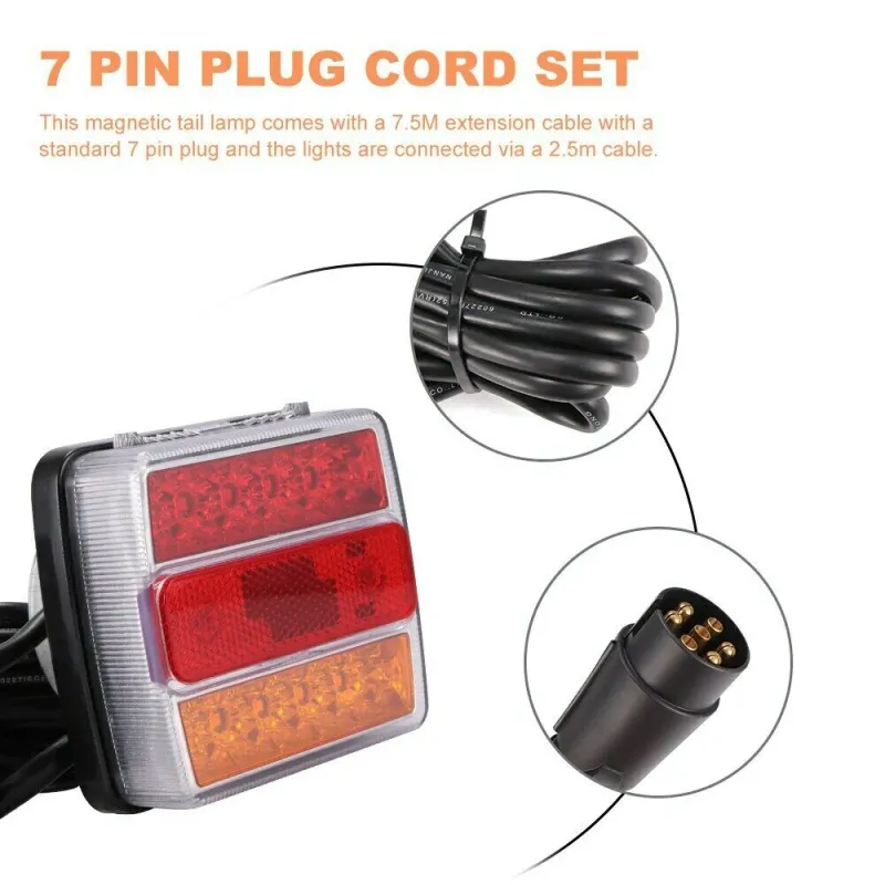 Комплект LED Лед Диодни Стопове 12V с Магнит и Окабеляване, 5 Функции, за Ремаркета, Колесари, Платформи, МПС - 9
