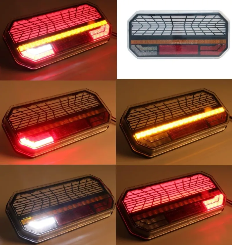 Комплект Ляв + Десен Мултифункционални Диодни LED Лед Стопове с Бягащ Мигач Неон Neon Ефект 12V - 24V 235mm X 110mm X 30mm E9 За Бус Камион Тир Ремарке Караванa - 12