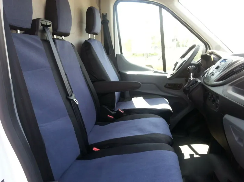 2+1 комплект калъфи / тапицерия - специално ушити за Ford Transit 2013+ - пасват перфектно - с отвор за барчето на двойната седалка - черно и сиво - 1