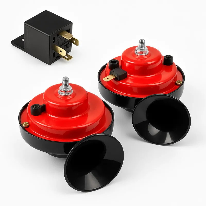 Комплект двутонна тромба клаксон тип „Охлюв“ 12V (2 PIN) с реле – за автомобили, джипове, ванове, автобуси и мотоциклети - 8
